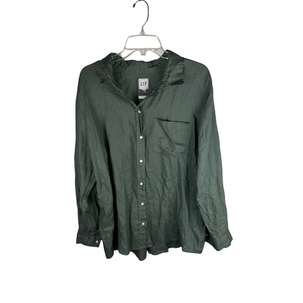 Gap Mens XL Olive Green 100%‎ Linen Long Sleeve Button Down Shirt